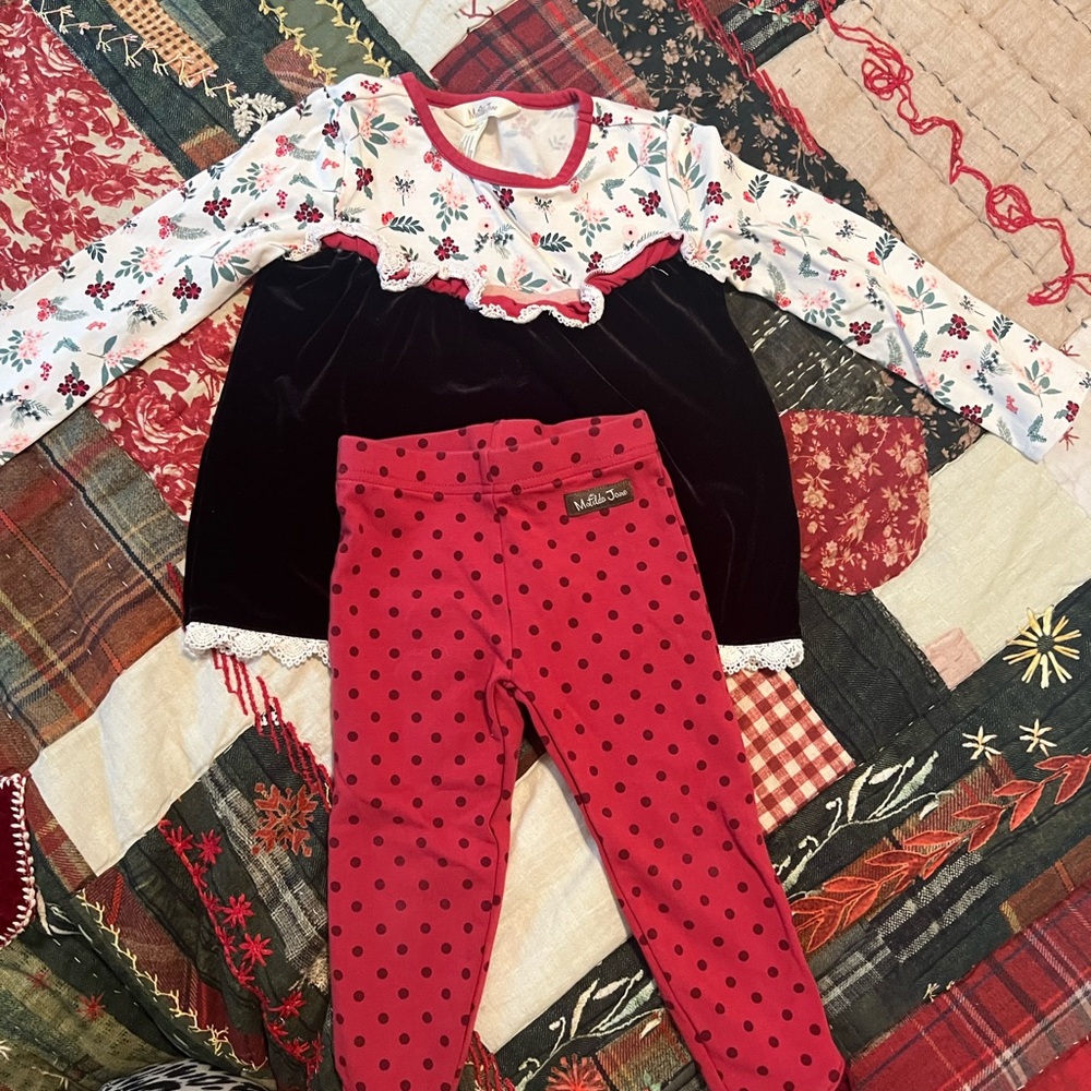 Matilda Jane Floral and Polka Dot Kids Matching Set - Red, Black, White